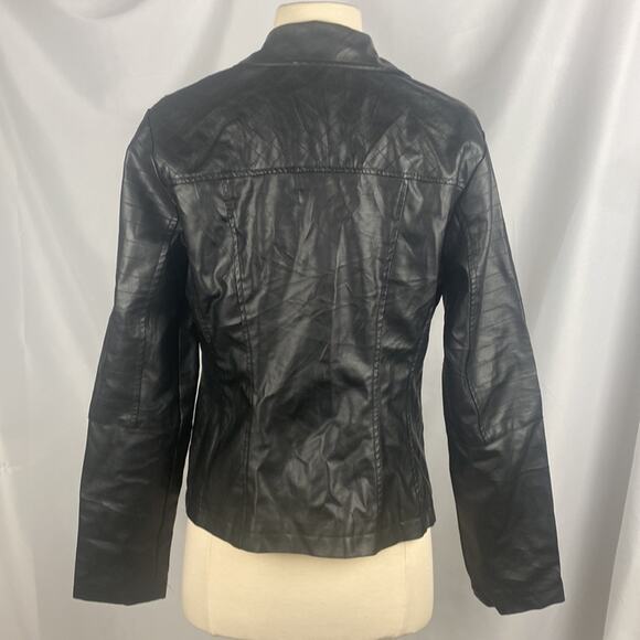 ASOS New Look Black Faux Leather Biker Jacket Full Zip Quilted Sz Medium - Picture 4 of 13